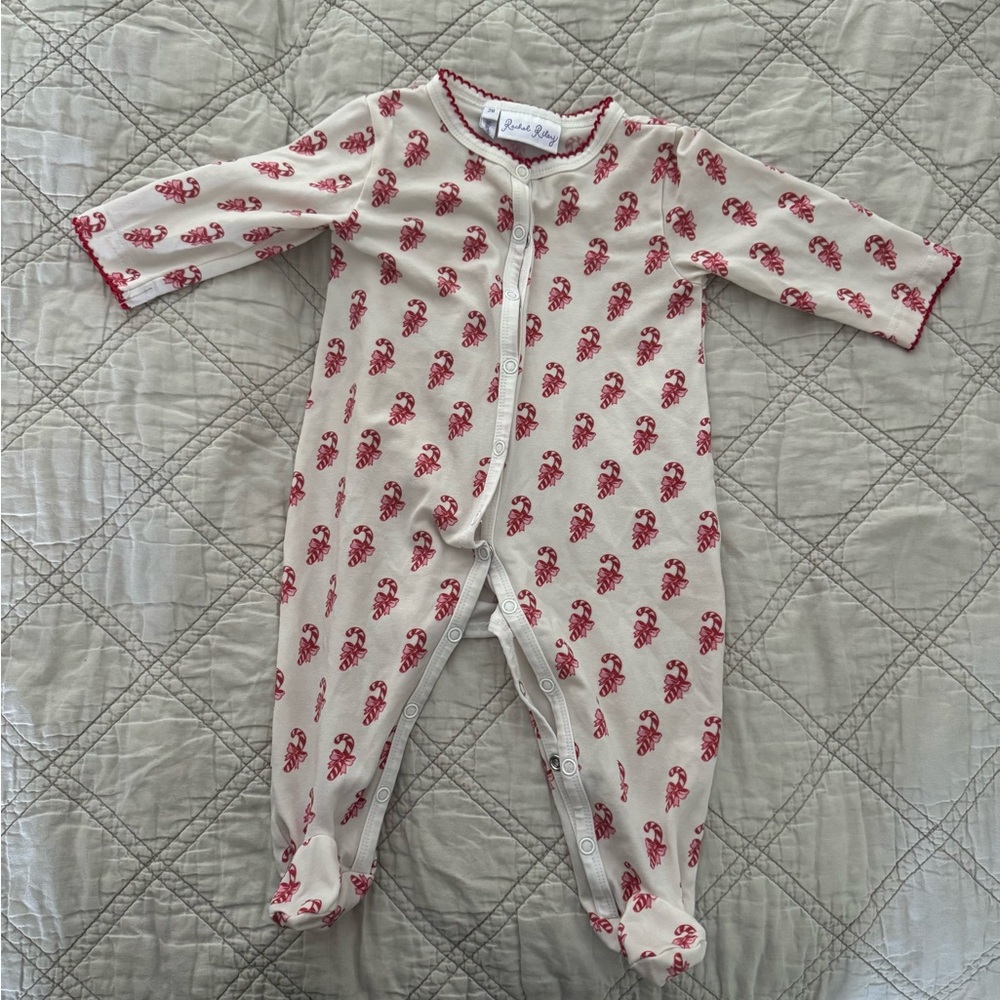 Rachel Riley Cream and Red baby One Piece Christmas candy cane